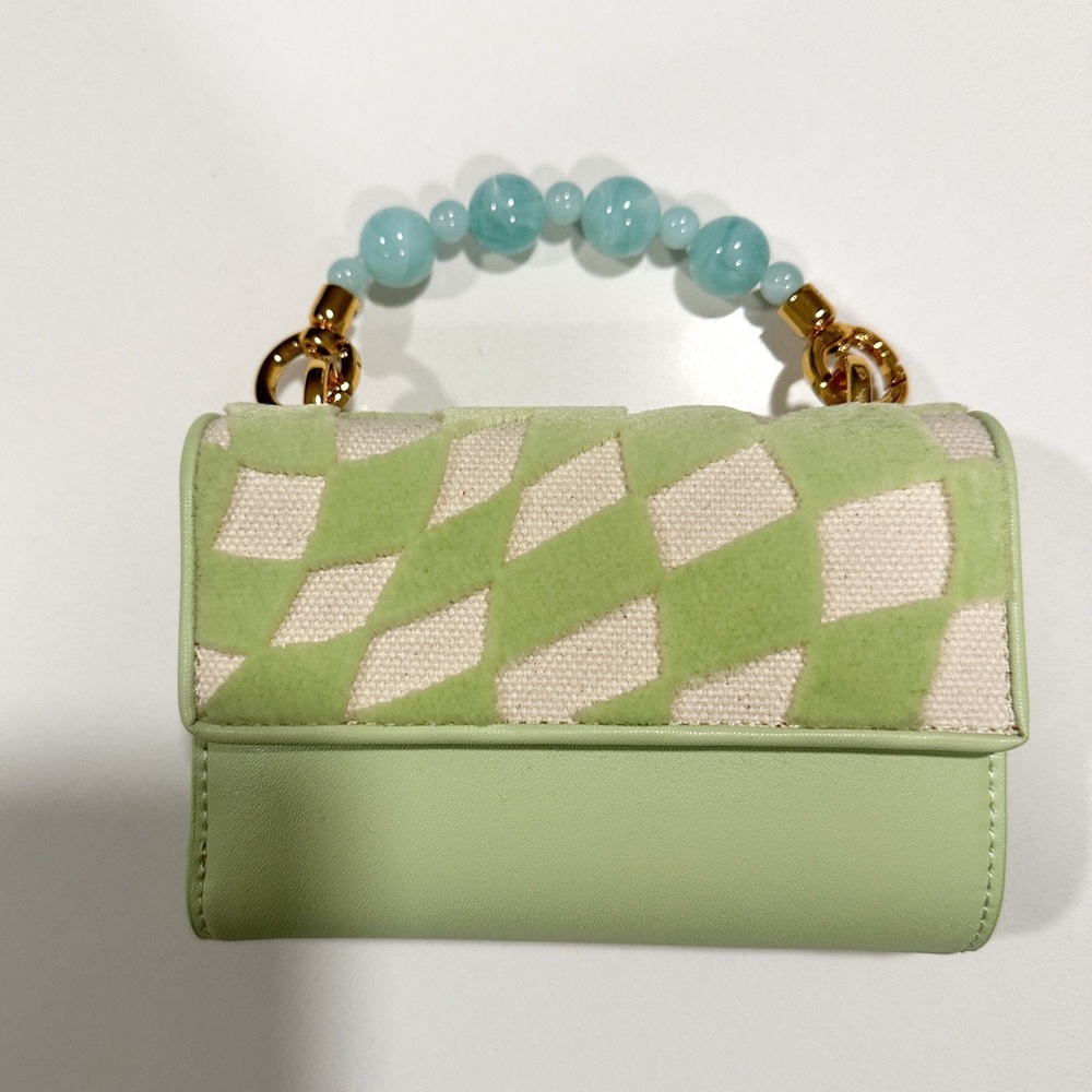 Charles & Keith Mint and Cream Mini Wallet with Beaded Strap